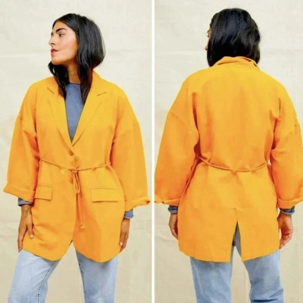 NEW Back Beat Co. Yellow Dylan Robe Jacket Pockets XS Small Hemp Linen